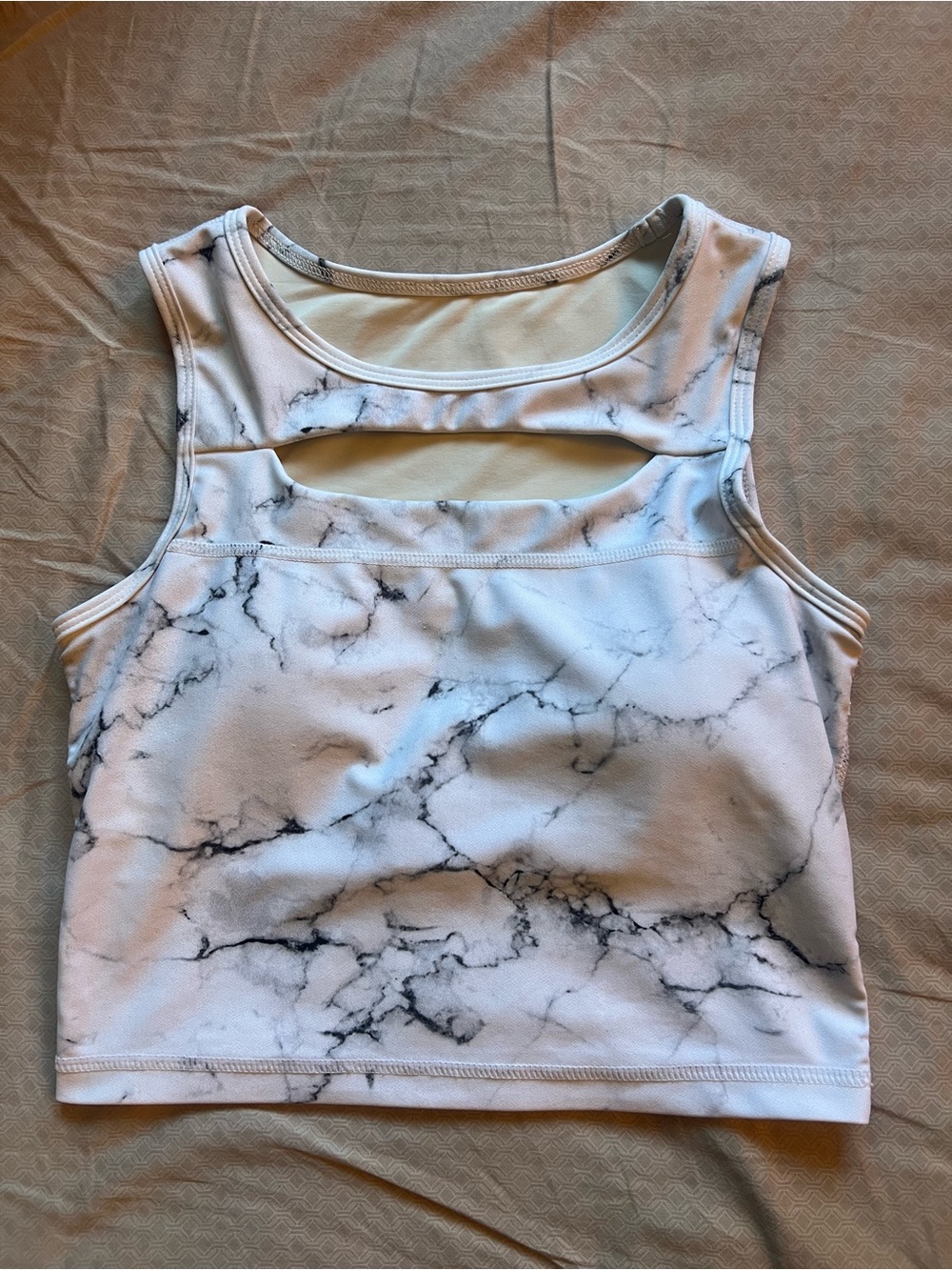Marble-Print White Crop Tank Top